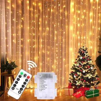 Naujas LED String Žiburiai Kalėdų Nuotolinio Valdymo pultas, USB/Baterijos Vestuvių Užuolaidų 3M Lempos Atostogų Miegamasis Lemputės, Lauko Girlianda Ogrodowa