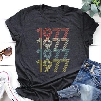 Vasarą Moterys, O-Kaklo T-shirt Laišką 1977 Spausdinti Tee Moteris Aukštos Kokybės Atsitiktinis Vyrų Plius Dydis-trumpomis Rankovėmis Naujas Viršūnes футболки 50