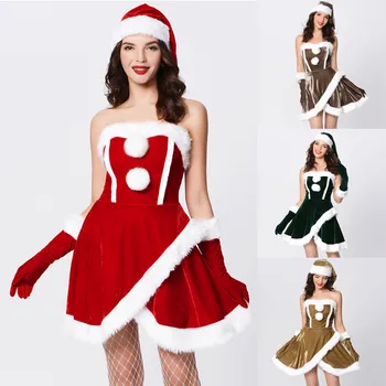 Aukštos Kokybės Moterų Kalėdų Kostiumai Kalėdos Šalis Seksualus Raudono Aksomo Suknelė, Cosplay Kostiumų Santa Claus Apranga Plius Dydis