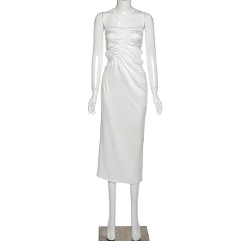 Julissa Mo Seksualus Ruched Raišteliu Vasaros Šalis Suknelė 2021 Tuščiaviduriai Iš Apynasrio Backless Moterų Suknelės, Baltos Spalvos Elegantiška Moteris Vestidos