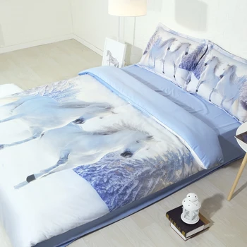 JF-218 4pcs Prabanga Gražus Balti arkliai veikia sniego pateiktas spausdinti 3D lova padengti set Queen Vienas dydis