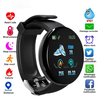 2021 Naujausias D18S Spalvinga Touch Screen 3D Sporto Žiūrėti Pedometer Smart Žiūrėti Fitneso Širdies ritmo Monitorius Moterys Laikrodį Smartwatch