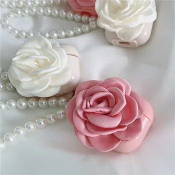 Mielas 3D Pink Gėlių Ausinės Atveju AirPods 2 1 Pro Mados Balta Rožė Belaidžių Ausinių Dangtelis su Perlų Apyrankė Grandinės