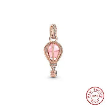 925 sterlingas sidabro vandenyno žavesio pakabukas naują pilį rožinė karšto oro balionu, stiklo karoliukai tinka Pandora bangle apyrankės papuošalai