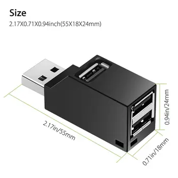 Universalus Mini 3 jungtys USB 3.0 Hub Didelės Spartos Duomenų Perdavimo Splitter Lauke Adapteriu KOMPIUTERIO, Nešiojamojo kompiuterio 