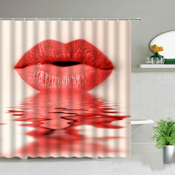 Sexy Raudona Lūpų Vonios Rinkinys Dušo Užuolaidos Graži Moteris Vandeniui Užuolaidos Romantiška Valentino Dieną Kambarys, Vonia Namų Dekoro
