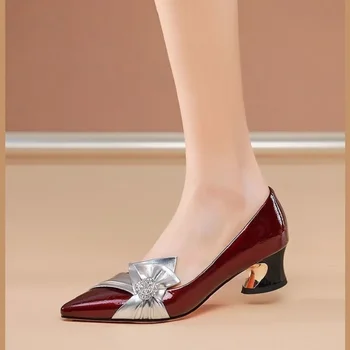 Cresfimix Zapatos Mujer Moterų lengvas, Suapvalinti Tne Vyno Raudona Slydimo Kulno Bateliai Biuro Šalis Siurbliai Sapatos Azuis B6002