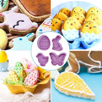 Velykų Kiaušinių, Bunny Jauniklį Modelį, Plastikinių Kepimo Formą Virtuvės Sausainių Cookie Cutter Konditerijos Stūmoklį 3D Mirti Tortas Dekoravimo Įrankiai