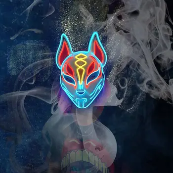 Veido Dekoro Etape Baras Japonijos Neon Led Fox Mask Šviesos Cosplay Kaukė Helovinas Šalis Rave Led Kaukė Šokių DJ Etapuose Kostiumai, Rekvizitas