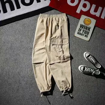 Harajuku Atsitiktinis Kelnės Pantalones Hombre Prarasti Didelės Kišenės Krovinių Kelnės Vyrams Hip-Hop Streetwear Medvilnės Mens Sweatpants