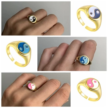 MORZĖS Aukštos Kokybės Emaliu Žiedai Bagua Yin Yang Chi Žiedai Moterims 925 Sterlingas Sidabro Geometrinis Žiedai 2021 Madinga Papuošalai