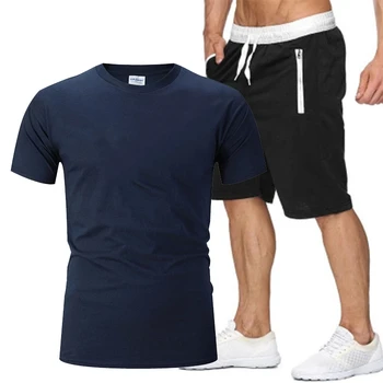 Vasaros jogger vyriški T-shirt trumpas rankovėmis kostiumą, laisvalaikio sportinės aprangos tiktų sporto šortai kvėpuojantis 2-piece set medvilnės kostiumas 2021 naujas