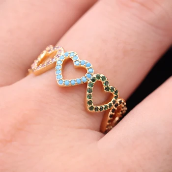 Prabanga Meilės Širdies formos Žiedai moterims spalvinga Cirkonis akmuo sužadėtuvių moterų Piršto Žiedą, Aukso Spalvos Boho Mados Jewelry2019