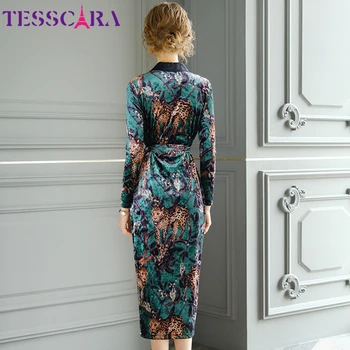 TESSCARA Moterų Rudenį & Žiemos Elegantiškas Aksomo Švarkas Moteriška Suknelė Biuro Šalis Skraiste Aukštos Kokybės Derliaus Spausdinimo Dizaineris Vestidos
