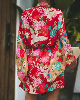 2019 Naujas Moterų Boho Gėlių Atidaryti Pelerinos Atsitiktinis Kailis Purus Palaidinė kimono Ilgas Cardigan Derliaus Paltai Mados Komplektus