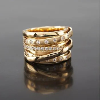 Madinga Aukso Spalvos Twining Dizaino moteriški Žiedai Išskirtinį Inkrustacijos Kubinis Cirkonis Žiedai Moterų Vestuvės Juvelyrika Priedai