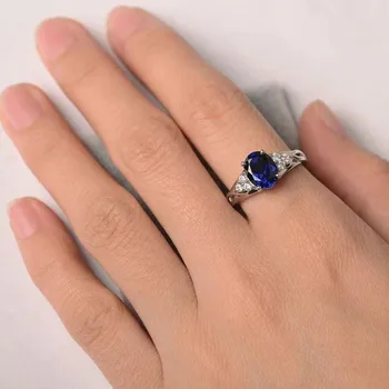 Senovinių Moterų Mėlyna Kristalų Akmens Žiedas, Žavesio Sidabro Spalvos Vestuvių Žiedai Moterims Skanėstas Ovalo Formos Cirkonis Vestuvinis Žiedas
