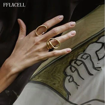 FFLACELL 2020 Hop, Punk Žiedą Vielos Vyniojimo Žiedas Madinga Aukso Sidabro Spalvos Kryžius Geometrinis Likvidavimo Žiedas Paprasta Papuošalai Moterims