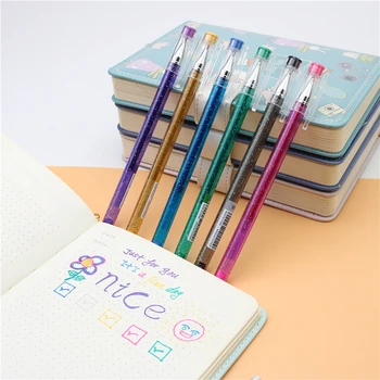 Spalva Flash Pen 6 spalvų/set Studentai atkreipti kūrybos gelio rašikliai ryškių spalvų Dienoraštis žymeklis, 0,7 mm 
